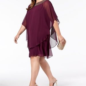 Beaded Chiffon Capelet Dress